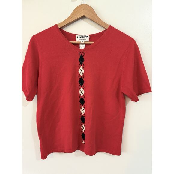 Vintage Pendleton Cardigan And Sweater Set Size Med Argyle Red Silk/Cashmere - Picture 3 of 6